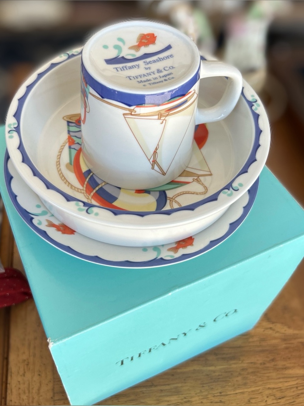 Tiffany & Co Seashore Nautical Childs 3pc Porcelain Dinnerware Set 1990’s